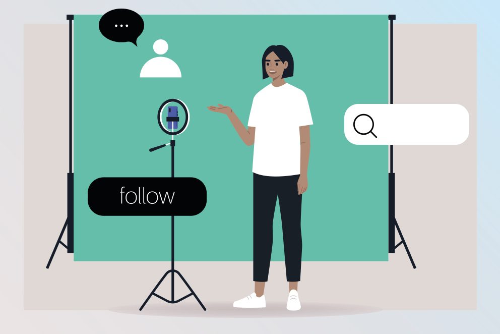 Illustration: Eine Person, die gerade ein TikTok Video für Unternehmen aufnimmt