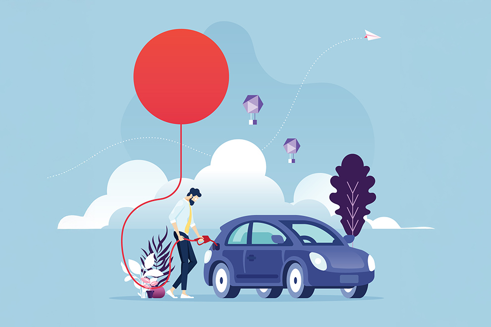 Illustation: Ein Mann, der gerade sein Auto auftankt, als Symbolbild für das Thema Dynamic Pricing