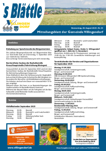 NUSSBAUM+ Premium - `s Blättle – Mitteilungsblatt der Gemeinde Villingendorf