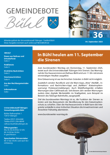 NUSSBAUM+ Premium - Gemeindebote – Mitteilungsblatt der Universitätsstadt Tübingen, Stadtteil Bühl