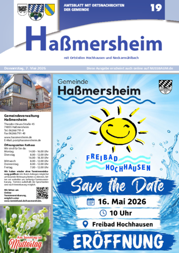 NUSSBAUM+ Premium - Amtsblatt mit Ortsnachrichten der Gemeinde Haßmersheim