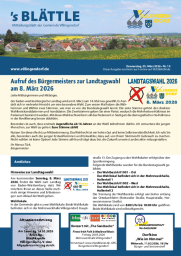 NUSSBAUM+ Premium - `s Blättle – Mitteilungsblatt der Gemeinde Villingendorf