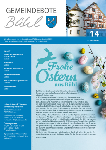 NUSSBAUM+ Premium - Gemeindebote – Mitteilungsblatt der Universitätsstadt Tübingen, Stadtteil Bühl