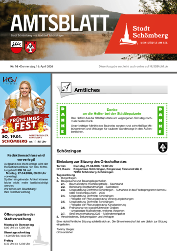 NUSSBAUM+ Premium - Amtsblatt Stadt Schömberg mit Stadtteil Schörzingen